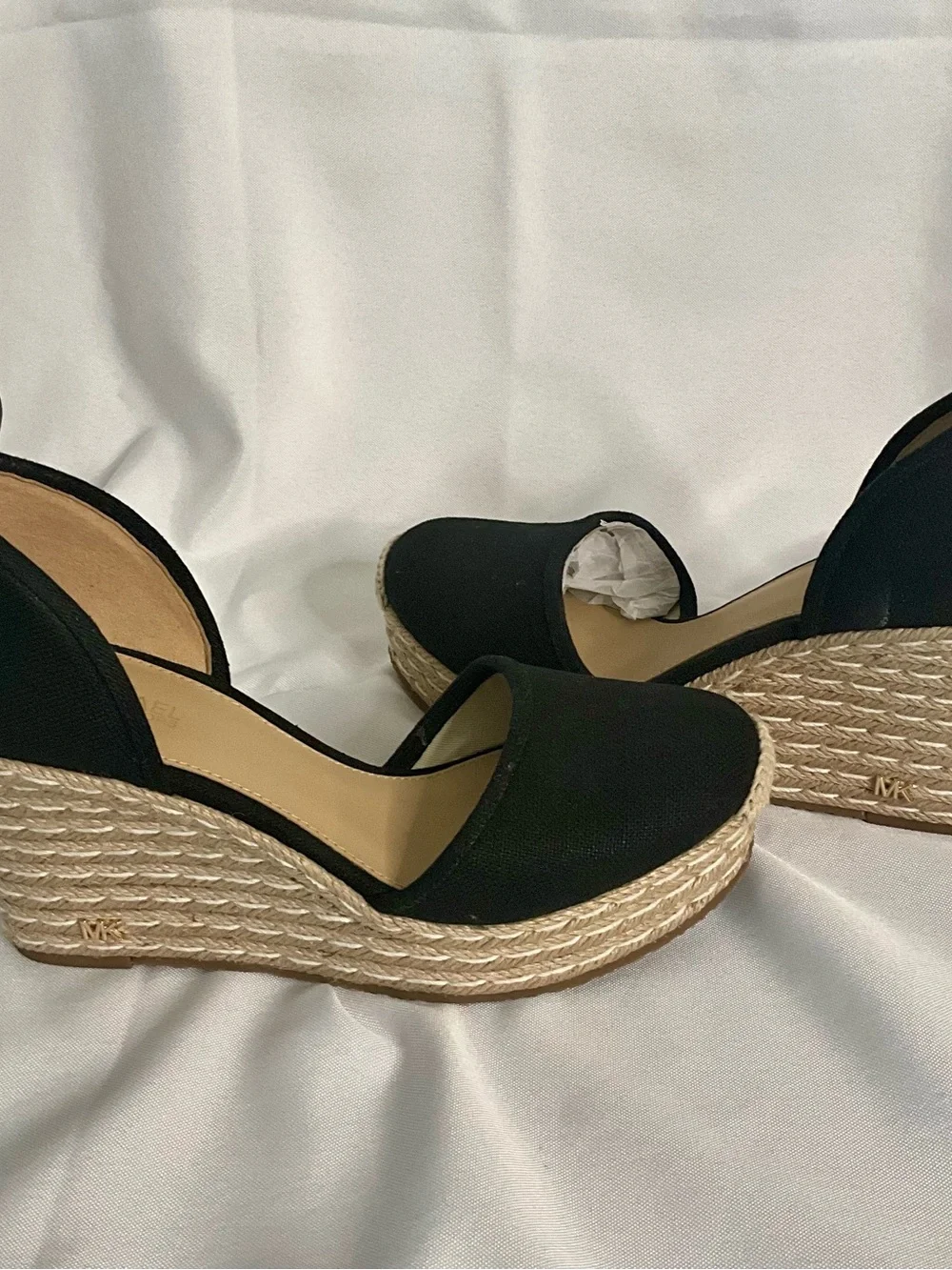 NWT MICHAEL Michael Kors Black Canvas Espadrille Lace-Up Wedges 6.5m